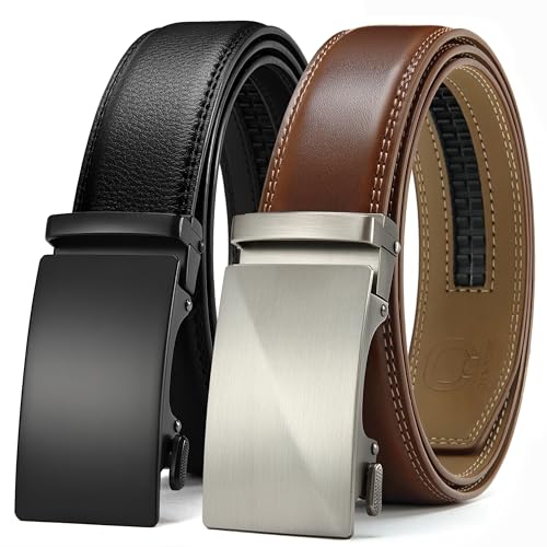 CHAOREN Mens Leather Ratchet Belt 2 Pack - Customizable Fit (35mm)