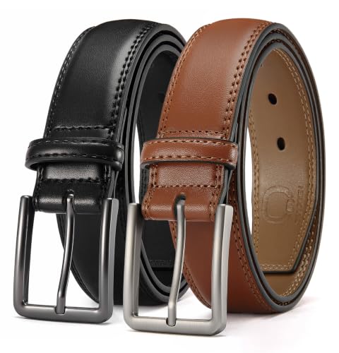 CHAOREN Men's Leather Belt 2 Pack - 1 3/8″ Dress Belt for Business & Casual